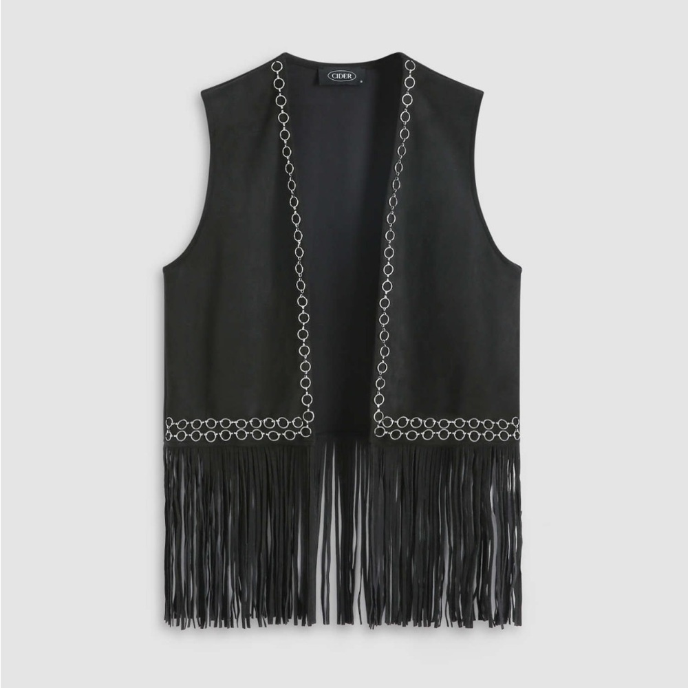 Black faux suede fringe vest, new with tags!